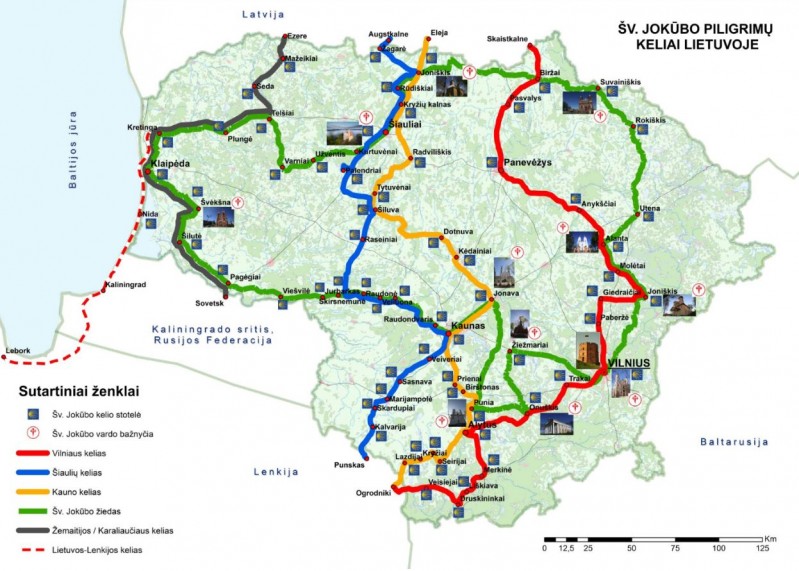Sv Jokubo piligrimu keliai Lietuvoje zemelapis